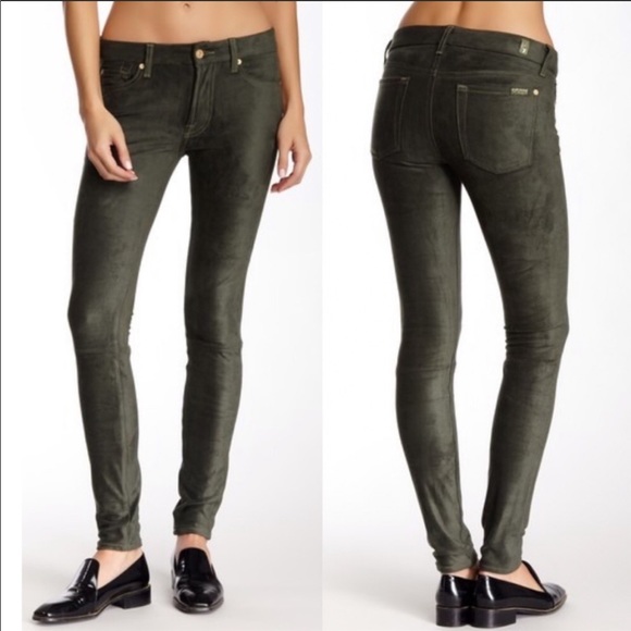 7 FAM Skinny Sueded Jeans in Olive Juniper Green - Picture 2 of 8